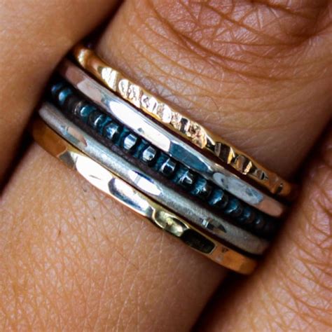 Mixed Metal Stacking Rings Set Gold And Sterling Silver Stack Etsy