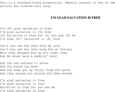 I'm Glad Salvation Is Free - Christian Gospel Song Lyrics And Chords ...