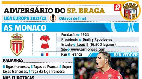 Monaco Lupa Tudo Sobre O Advers Rio Do Sp Braga Nos Oitavos Da