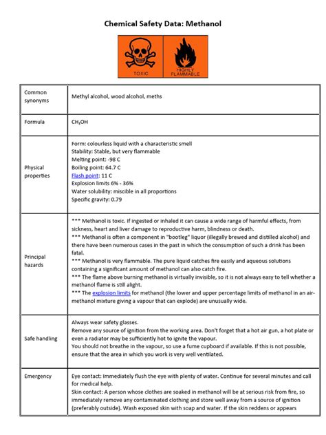 MSDS for methanol | PDF | Methanol | Ethanol