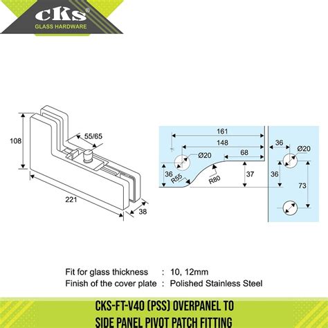 CKS Glass Hardware CKS FT V40 PSS OVERPANEL TO SIDEPANEL PIVOT