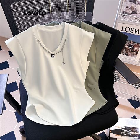 Lovito Camiseta Básica Lisa Casual Para Mulheres LNE29126 Branco Verde