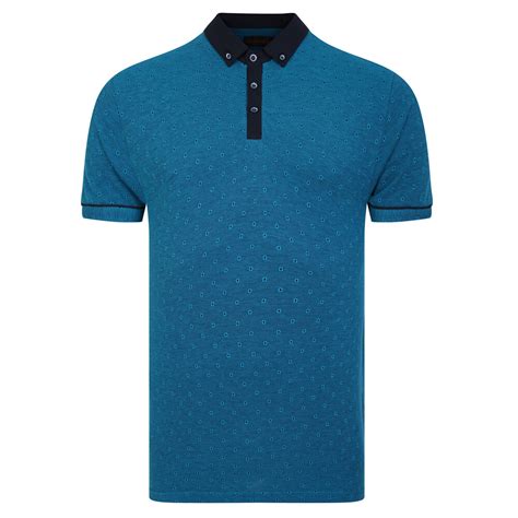 Mens Lizard King Two Tone Pique Geo Jacquard Polo Shirt In Teal