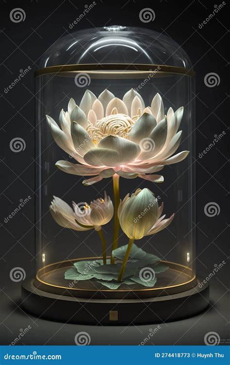 Luminous Lotus In Display Case Transparent Ai Generated Stock