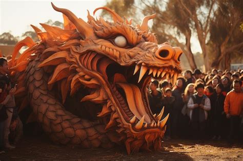 Premium Photo Lively Chinese New Year Dragon Puppet Parade In Crowded