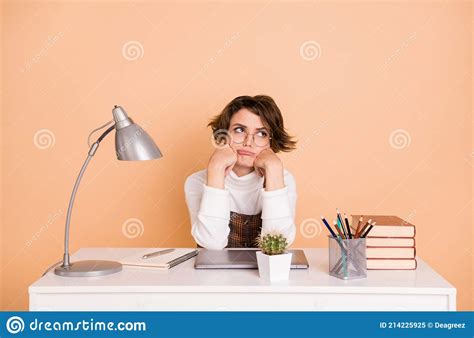 Photo Of Upset Nice Short Hairdo Girl Sit Hands Face Look Empty Space