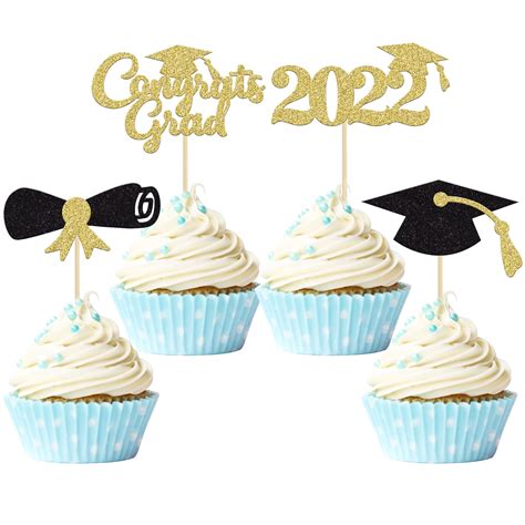 Buy Gyufise24pcs 2023 Graduation Cupcake Toppers Black Glitter Congrats