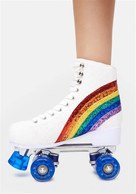 Club Exx Glitter Roller Skates - White/Rainbow | Dolls Kill