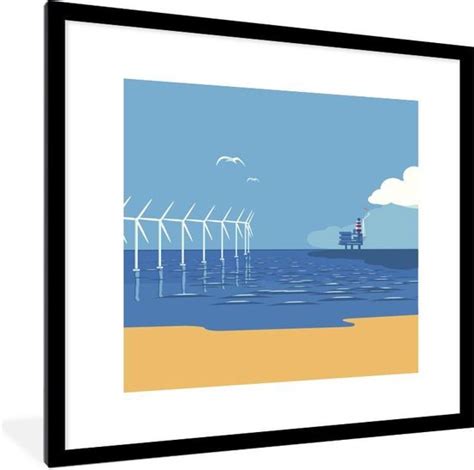 Fotolijst Incl Poster Tekening Van Een Rij Windmolens En Een