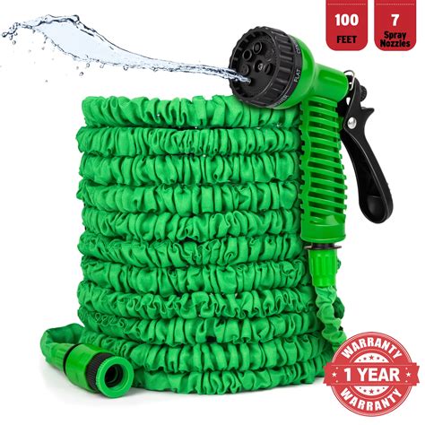 PortableOut 100ft Expandable Flexible Garden Water Hose, 7 Spray Nozzle, Nylon, Outdoor (Green ...