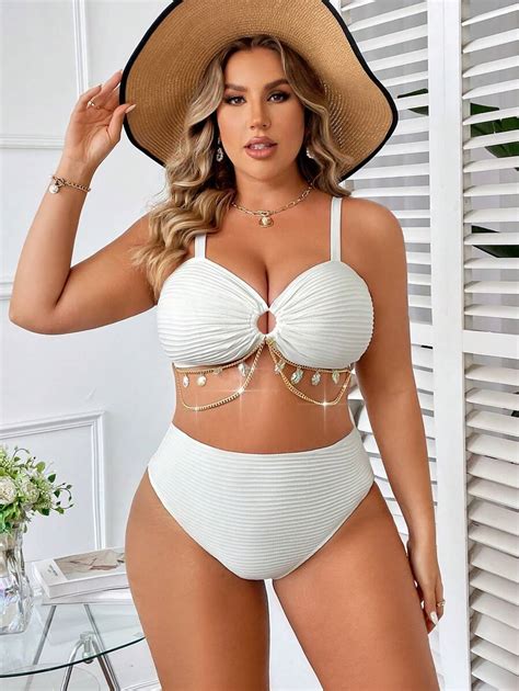 SHEIN Swim Curve Conjunto De Bikini De Talla Grande Con Detalles De Cadena Y Tela Texturizada