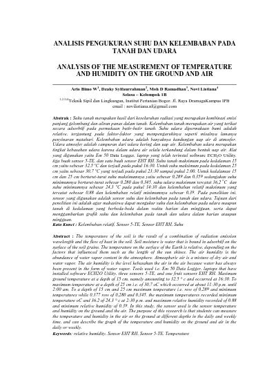 ANALISIS PENGUKURAN SUHU DAN KELEMBABAN PADA TANAH DAN UDARA ANALYSIS