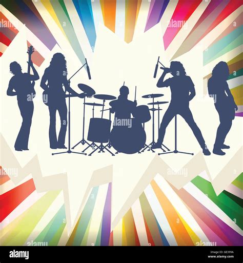 Rock Concert Band Silhouettes Burst Background Vector Stock Vector