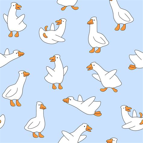 Goose Geese Seamless Pattern Cute Cartoon Ducks Background Animal