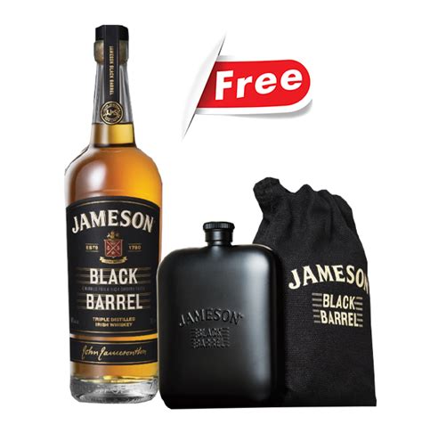 A JOHN JAMESON BLACK BARREL 700ML FREE 1 JAMESON HIP FLASK WITH