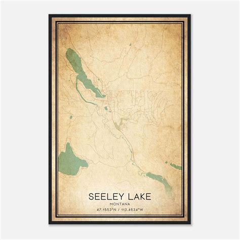 Vintage Seeley Lake Montana Map Poster, Seeley Lake MT City Road Wall
