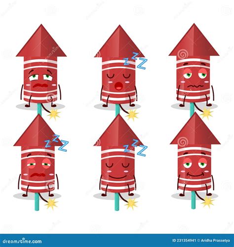 Cartoon Character Of Red Rocket Firework With Sleepy Expression Stock