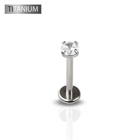 Implant Grade Solid Titanium Internally Threaded Cz Prong Set Labret Monroe