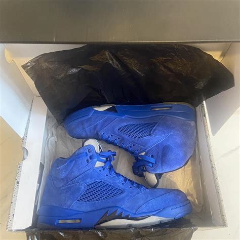 Air Jordan 5 retro, royal blue Suede Mens sneakers... - Depop