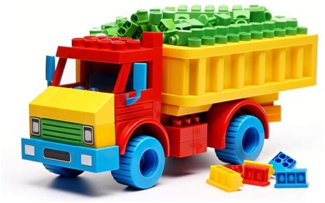 Premium Photo Colorful Building Block Dump Truck Toy On White Background