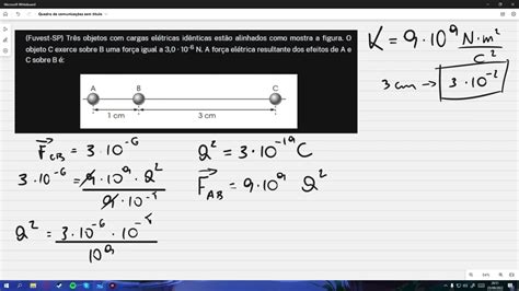 Fuvest SP Três objetos cargas elétricas idênticas estão alinhados