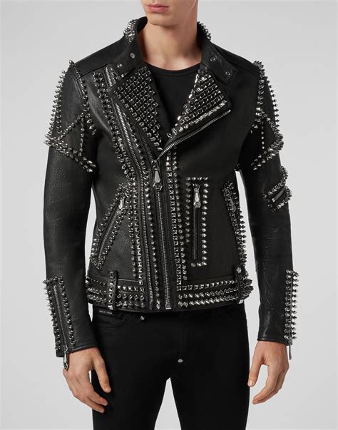 Philipp Plein Studded Leather Biker Jacket Leather Guys