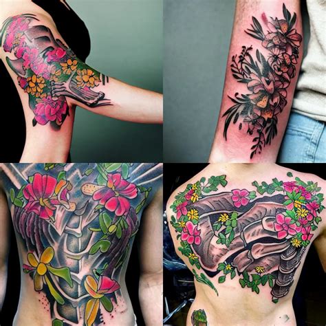 A Tattoo Of Ribs Covered In Flowers And Plants Stable Diffusion Openart