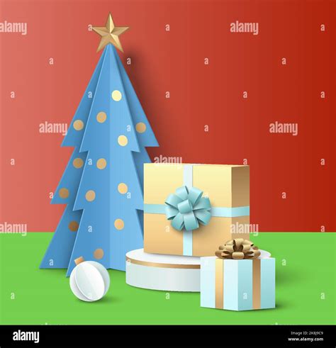 Origami Christmas tree with star and gift vector Stock Vector Image ...