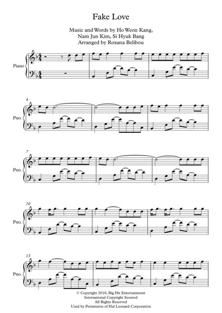 Fake Love Arr Roxana Belibou By Bts Sheet Music For Piano Solo At