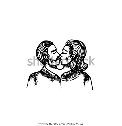 Man Woman Kissing Vector Drawing Engraving Stock Vector Royalty Free