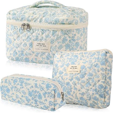 Amazon Rednow 3Pcs Cotton Quilted Makeup Bag Large Travel Cosmetic