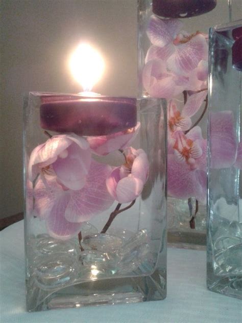 A Set Of Three Square Vases With Purple Orchids Floating In Etsy