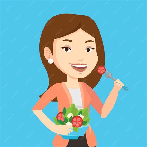 Premium Vector Woman Eating Healthy Vegetable Salad