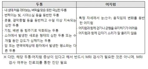 단순 두통 어지럼증 뇌 Mri건강보험 보장 안돼