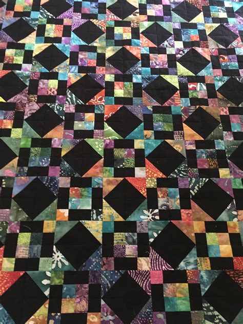 Scrappy Batiks With Black Jewel Box Star Ready For Quilting This Is A