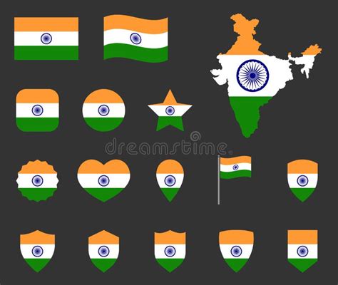 India Flag Icons Set Symbols Of The Flag Of Republic Of India Stock