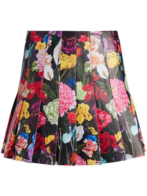 Alice And Olivia Carter Floral Vegan Leather Pleated Mini Skirt In