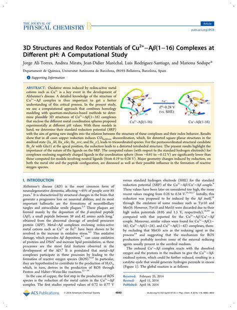 PDF 3D Structures and Redox Potentials of Cu 2 Aβ 116 Complexes