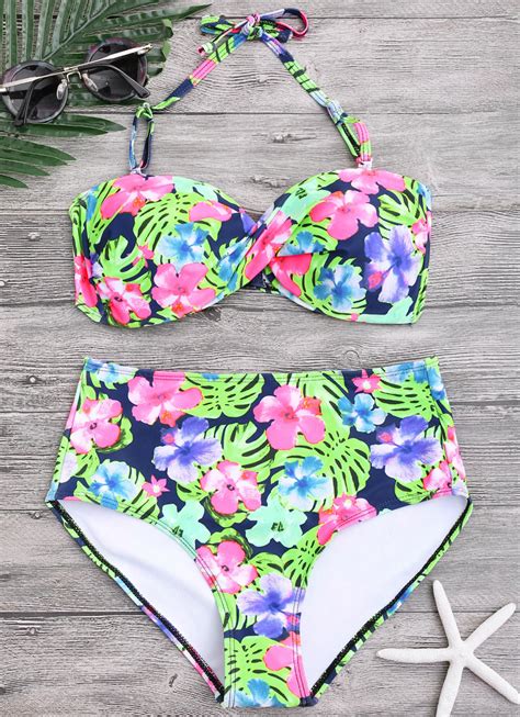 Floral Printing High Waisted Bikini Set Women POKEEK Swimwear