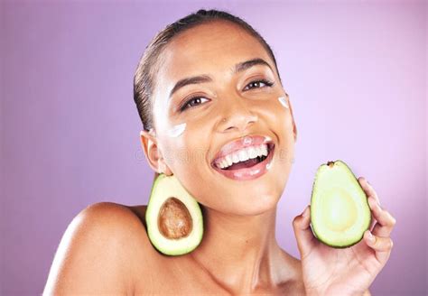 Avocado Cream And Skincare Woman In Studio Portrait For Face Glow