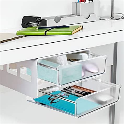 Ceuku Under Desk Drawer Organizer 2 Layers Hidden Drawer Clear Plastic