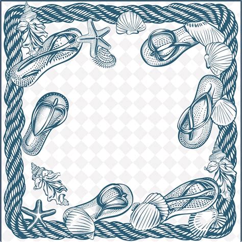 Premium Psd Png Coastal Beach Folk Art With Seashells And Flip Flops