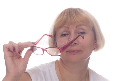 Caucasian Woman Take Off Her Glasses Isolated Stock Image Image Of