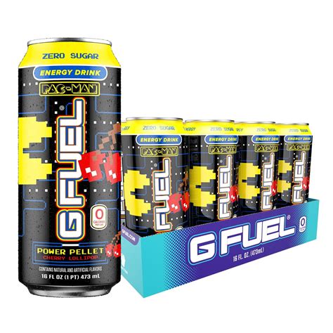 Pac Man Power Pellet Cherry Lollipop Energy Drink 16 Oz Can 12 Pack