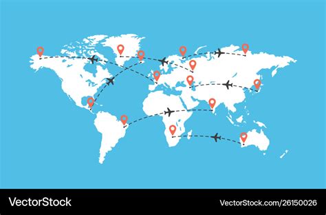 World Travel Map With Airplanes Royalty Free Vector Image