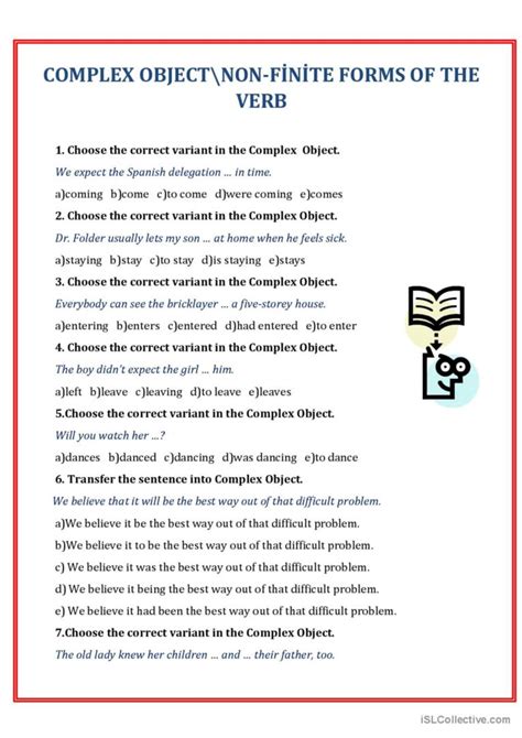 Complex Object Non Finite Forms Of T English Esl Worksheets Pdf Doc