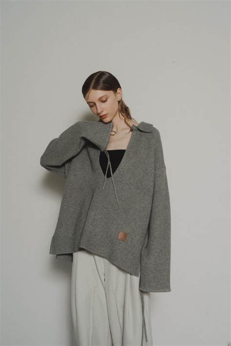 Knuth Marf Slit Neck Loose Knit Unisex スリットネック ルーズニット グレー Sir