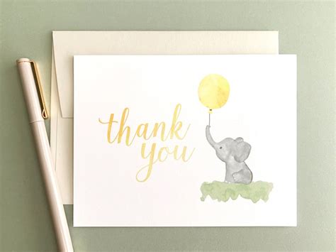 Elephant Baby Shower Thank You Cards Watercolor Little Etsy