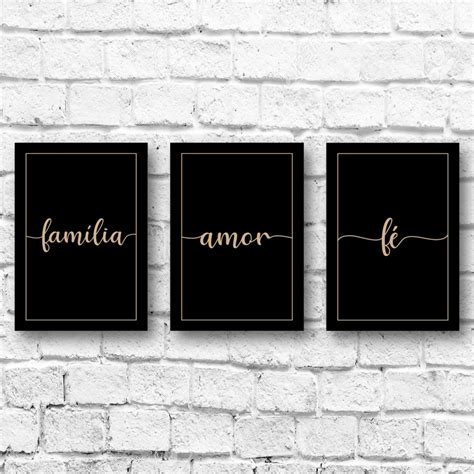 Kit 3 Placas Decorativas MDF 29x40cm Amor Fé Família Elo7