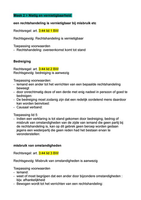 Rechtsregels Uitwerking Week Nietig En Vernietigbaarheid Een